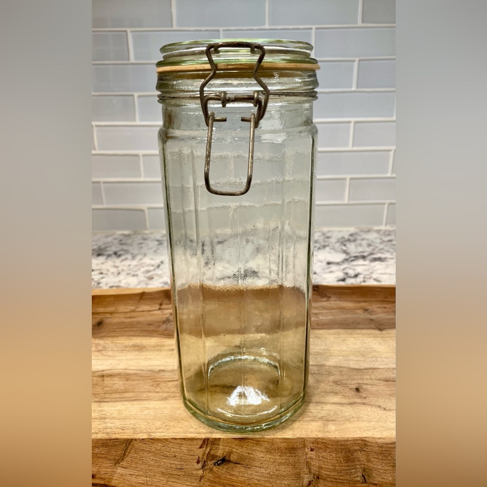 Vintage Clear Glass Storage Jar with Metal Clip